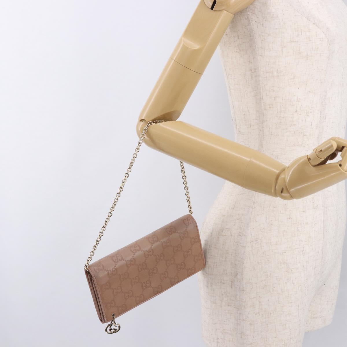 GUCCI GG Canvas Guccissima Chain Wallet Leather Beige Gold 224262 Auth bs35707