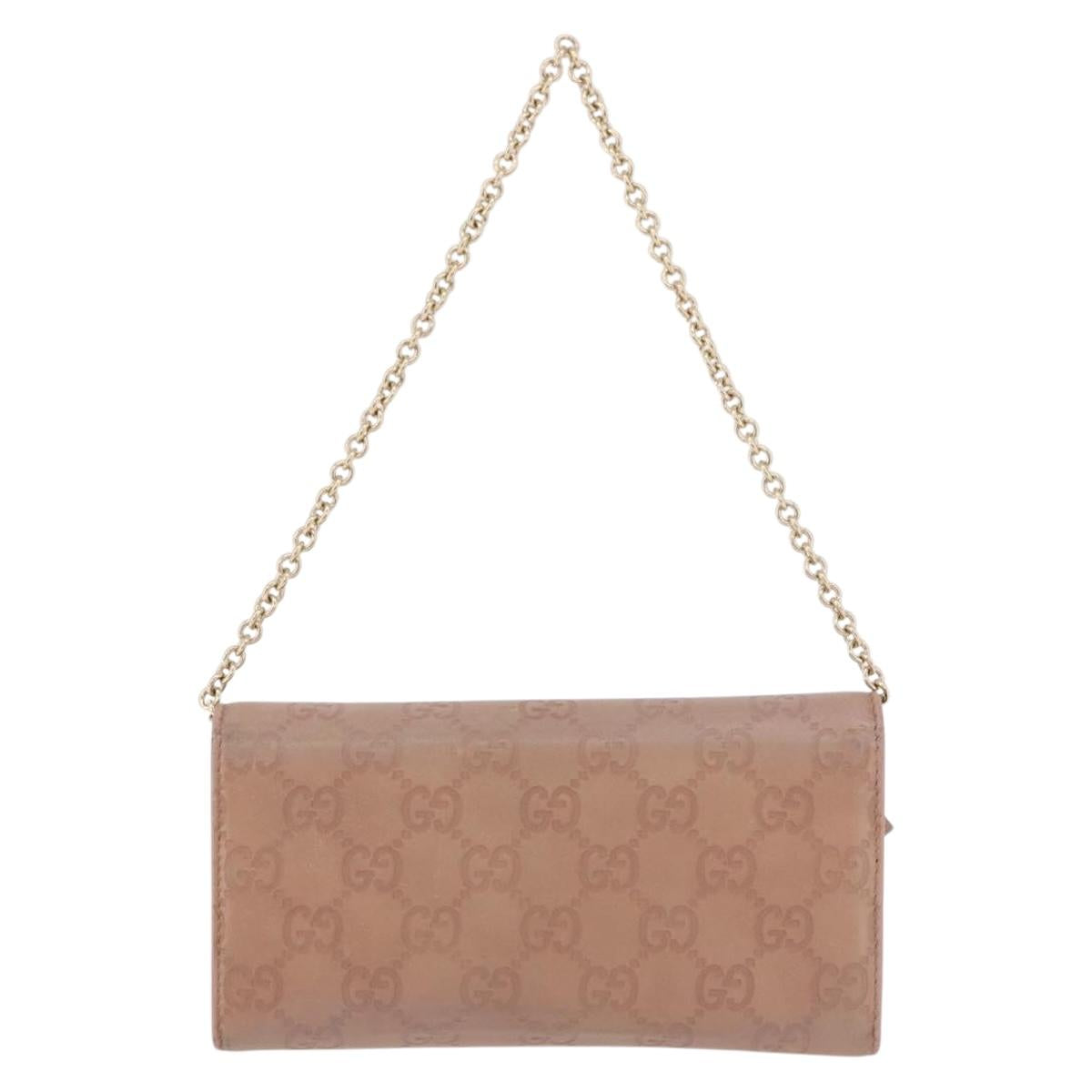 GUCCI GG Canvas Guccissima Chain Wallet Leather Beige Gold 224262 Auth bs35707