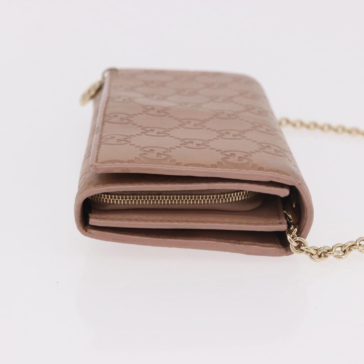 GUCCI GG Canvas Guccissima Chain Wallet Leather Beige Gold 224262 Auth bs35707