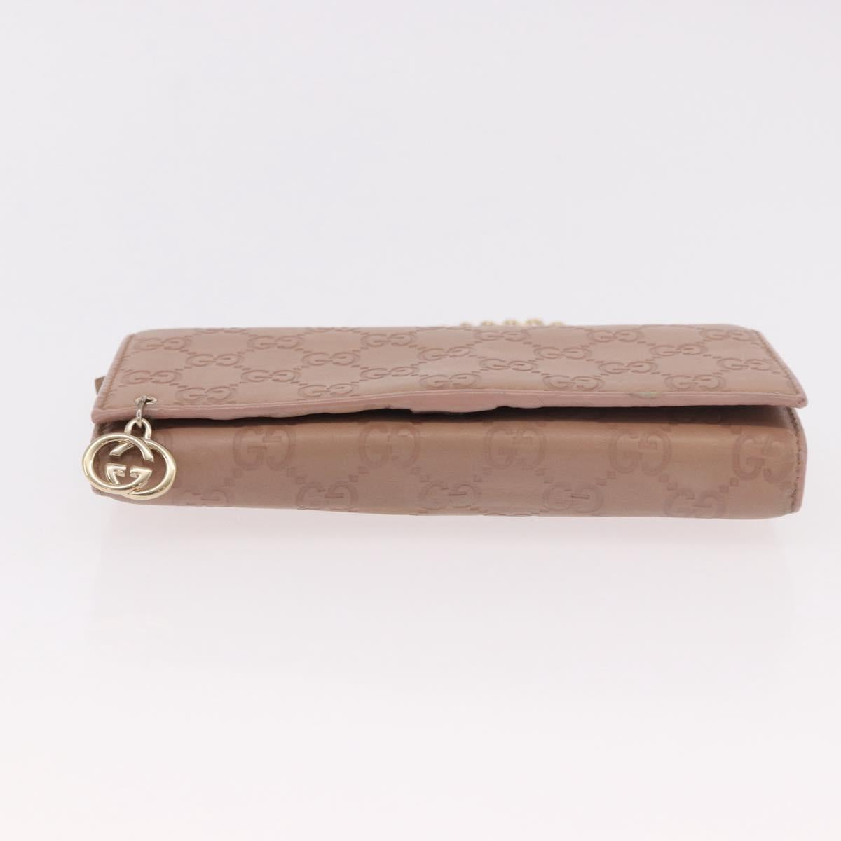 GUCCI GG Canvas Guccissima Chain Wallet Leather Beige Gold 224262 Auth bs35707