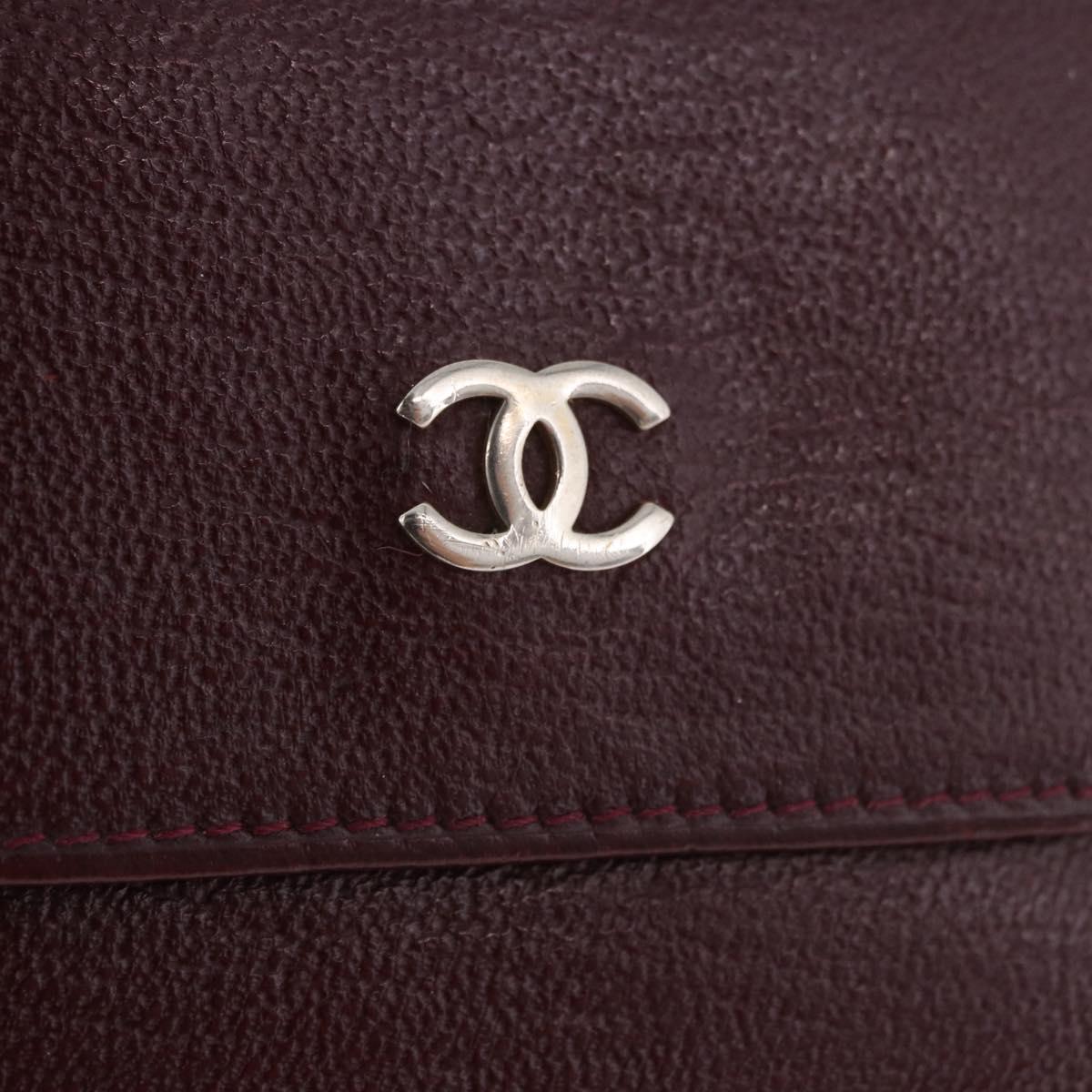 CHANEL Trifold Wallet Leather Bordeaux Gold CC Auth bs35714