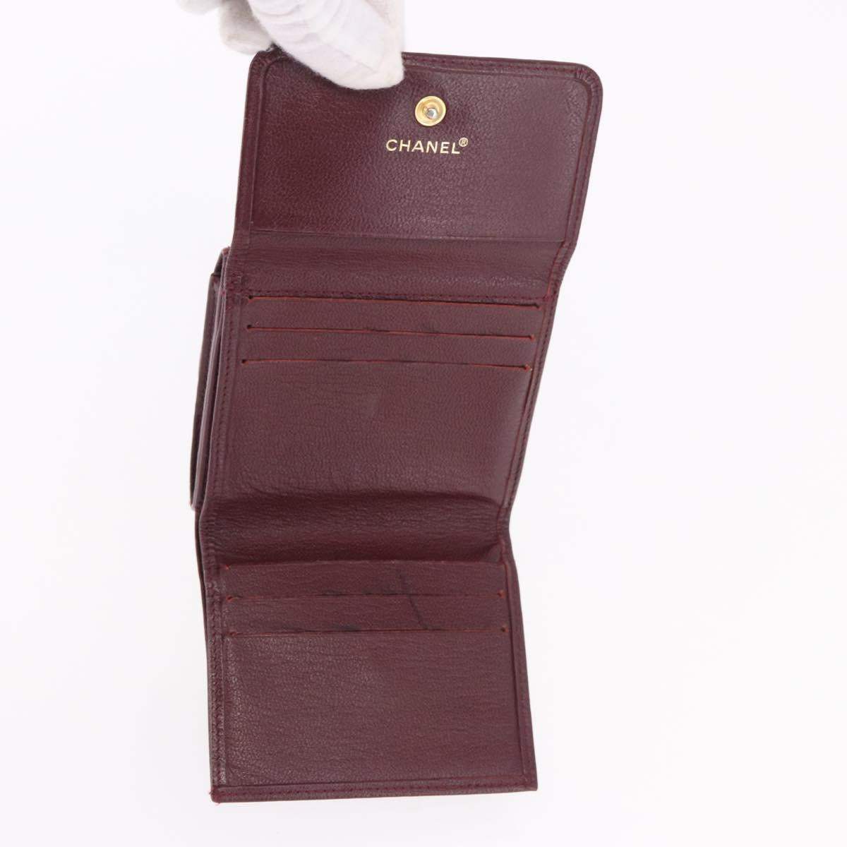 CHANEL Trifold Wallet Leather Bordeaux Gold CC Auth bs35714