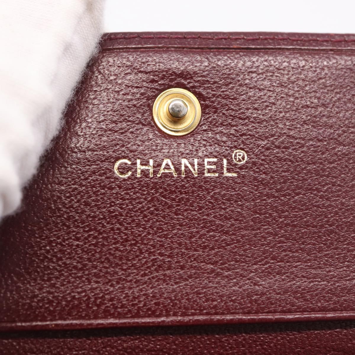 CHANEL Trifold Wallet Leather Bordeaux Gold CC Auth bs35714