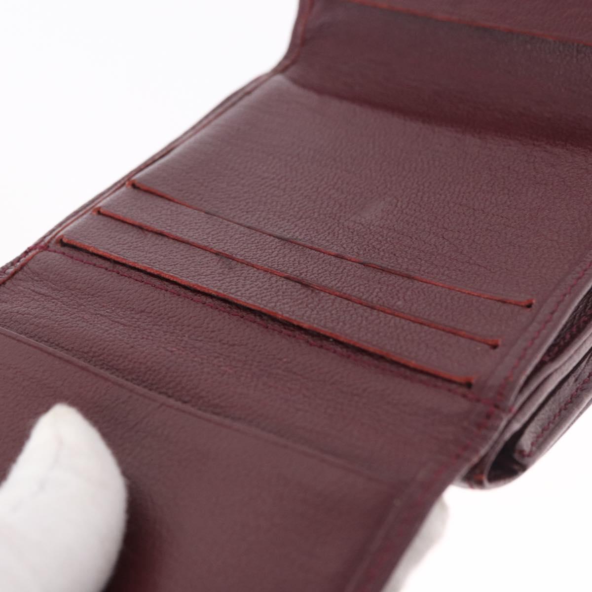 CHANEL Trifold Wallet Leather Bordeaux Gold CC Auth bs35714