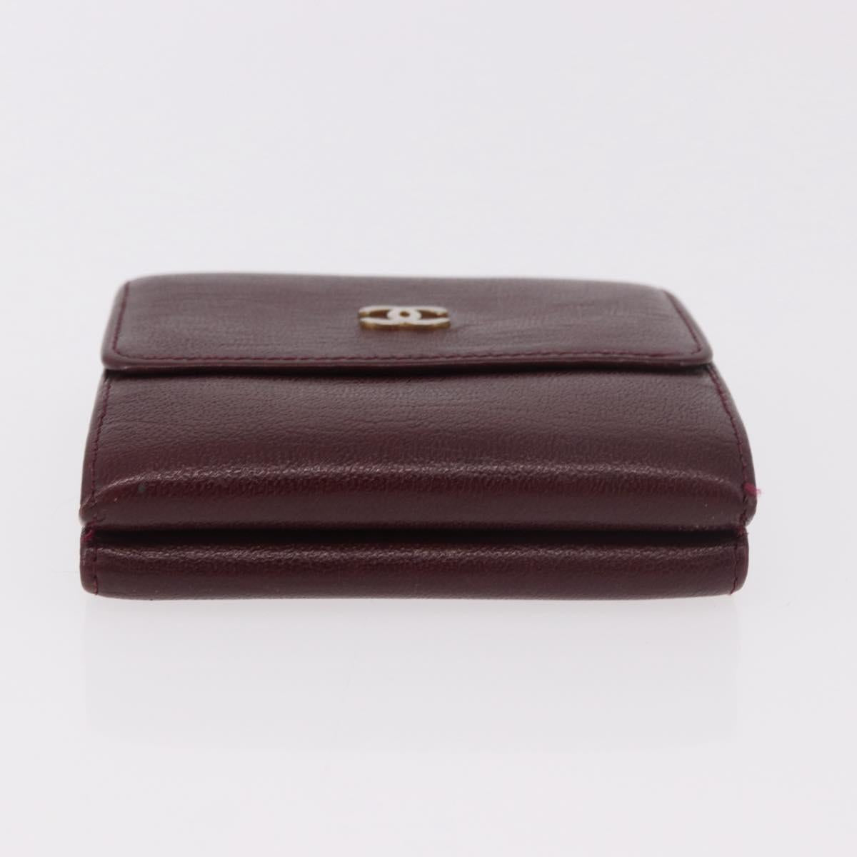 CHANEL Trifold Wallet Leather Bordeaux Gold CC Auth bs35714