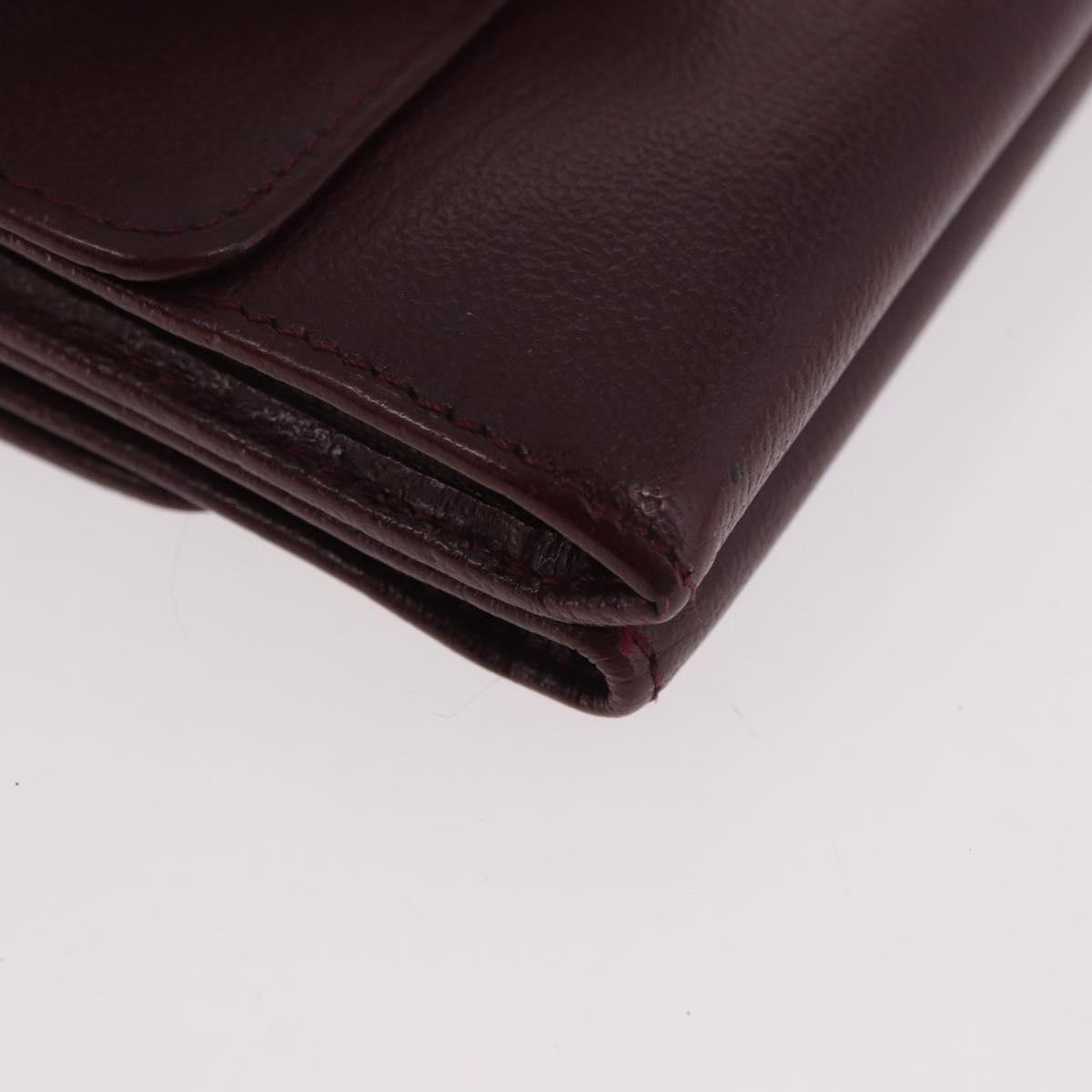 CHANEL Trifold Wallet Leather Bordeaux Gold CC Auth bs35714