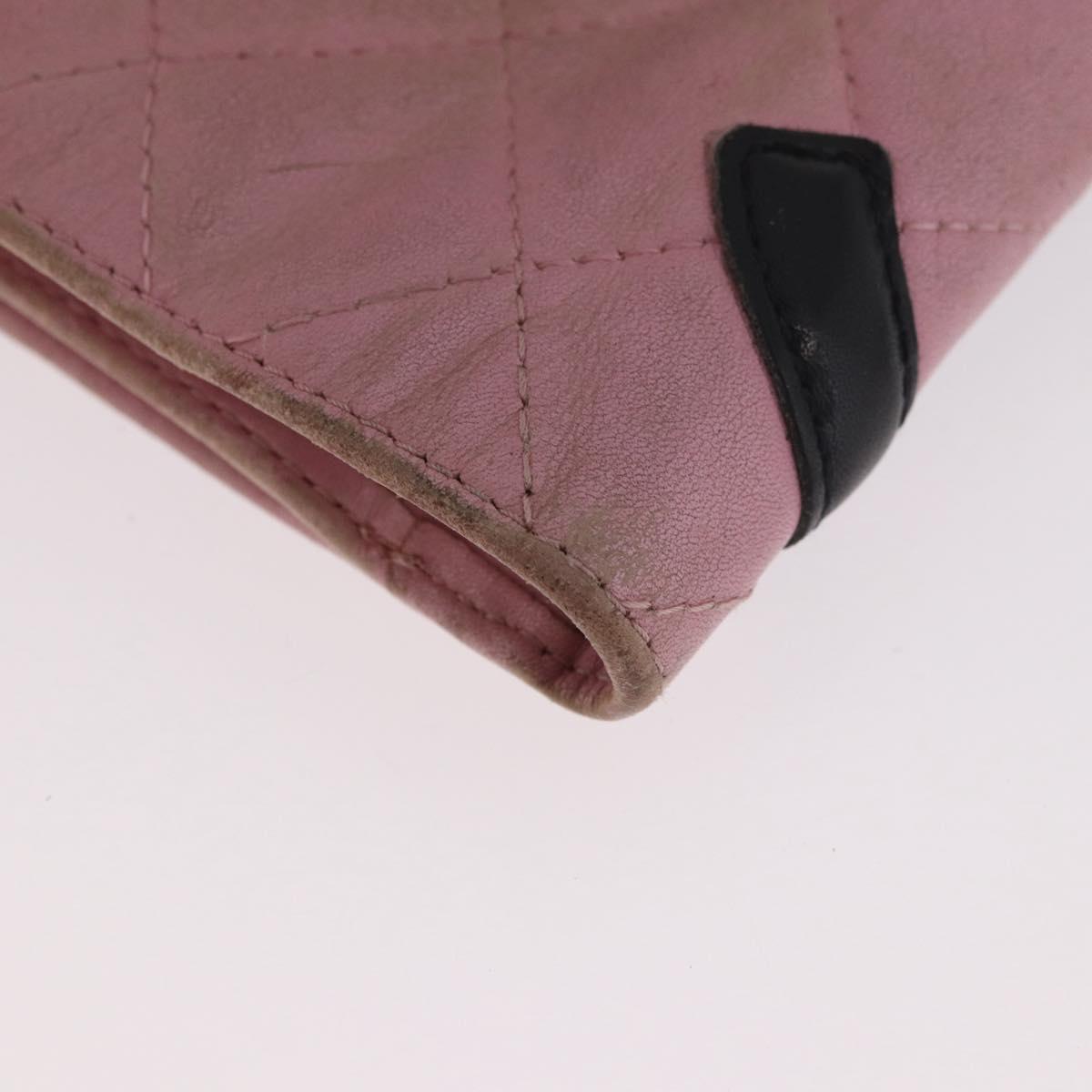 CHANEL Cambon Line Bifold Wallet Leather Pink Silver CC Auth bs35716