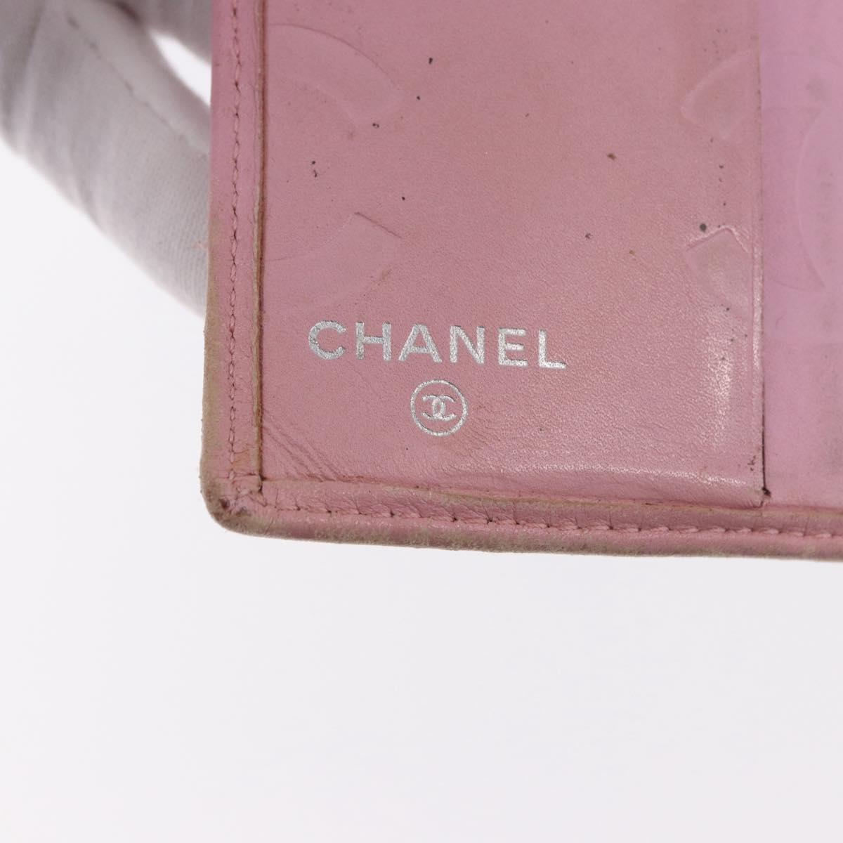 CHANEL Cambon Line Bifold Wallet Leather Pink Silver CC Auth bs35716