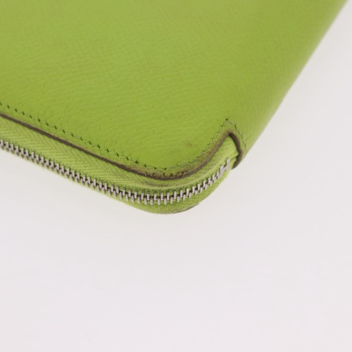 HERMES Azap Long Silk In Long Wallet Leather Green Silver Auth bs35717