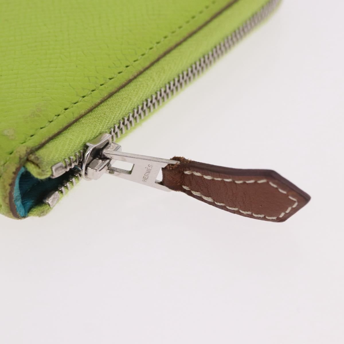 HERMES Azap Long Silk In Long Wallet Leather Green Silver Auth bs35717