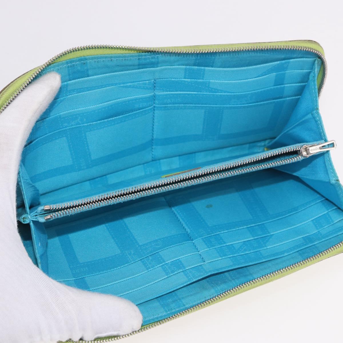 HERMES Azap Long Silk In Long Wallet Leather Green Silver Auth bs35717