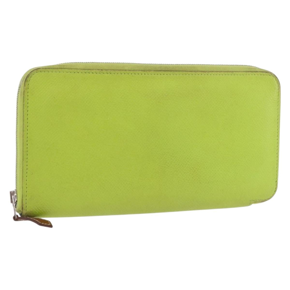 HERMES Azap Long Silk In Long Wallet Leather Green Silver Auth bs35717