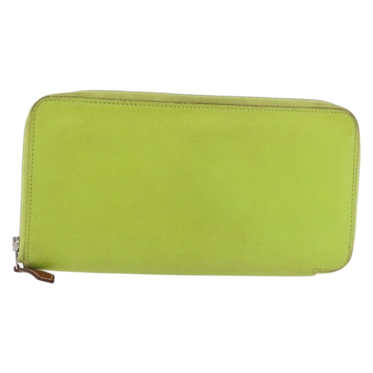 HERMES Azap Long Silk In Long Wallet Leather Green Silver Auth bs35717