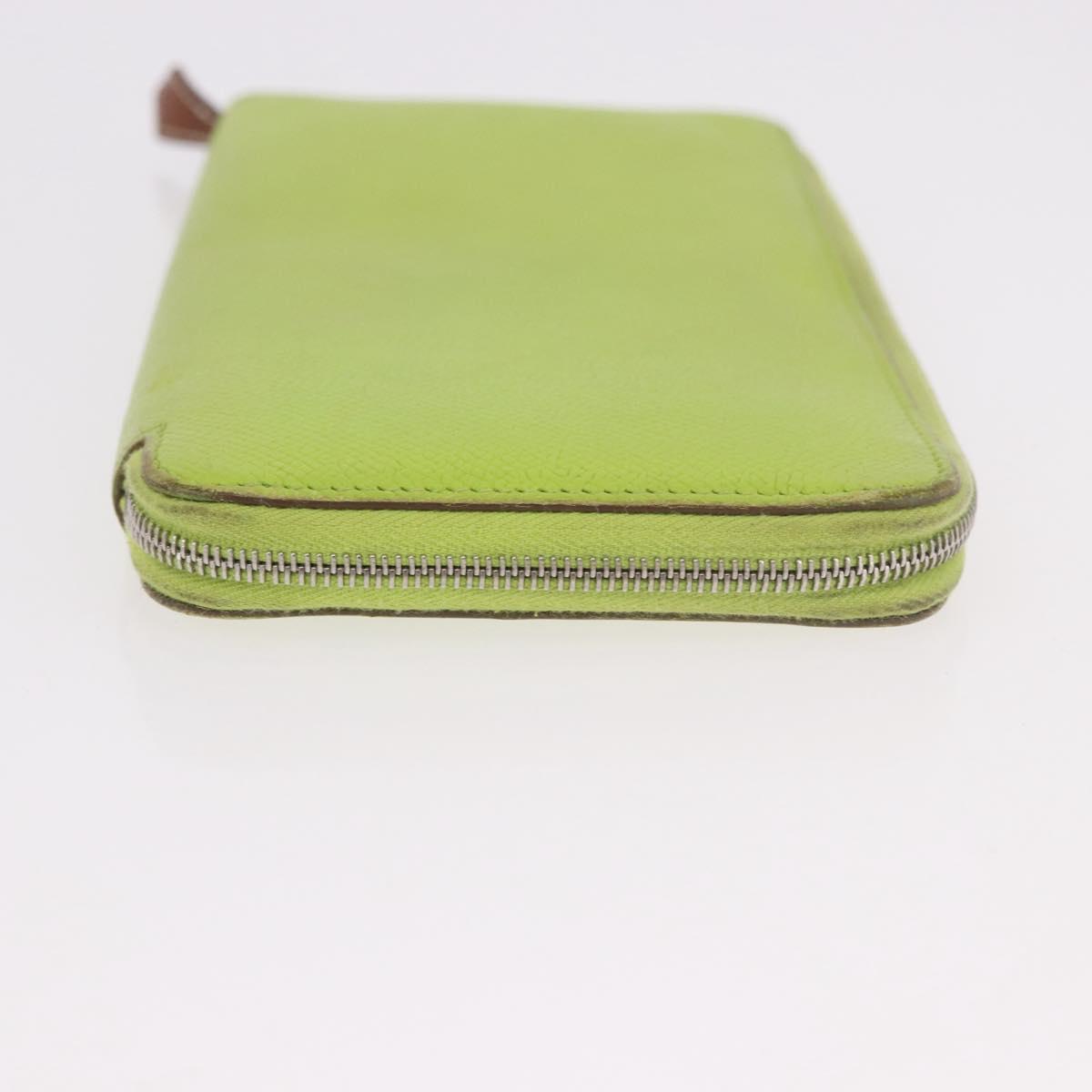 HERMES Azap Long Silk In Long Wallet Leather Green Silver Auth bs35717