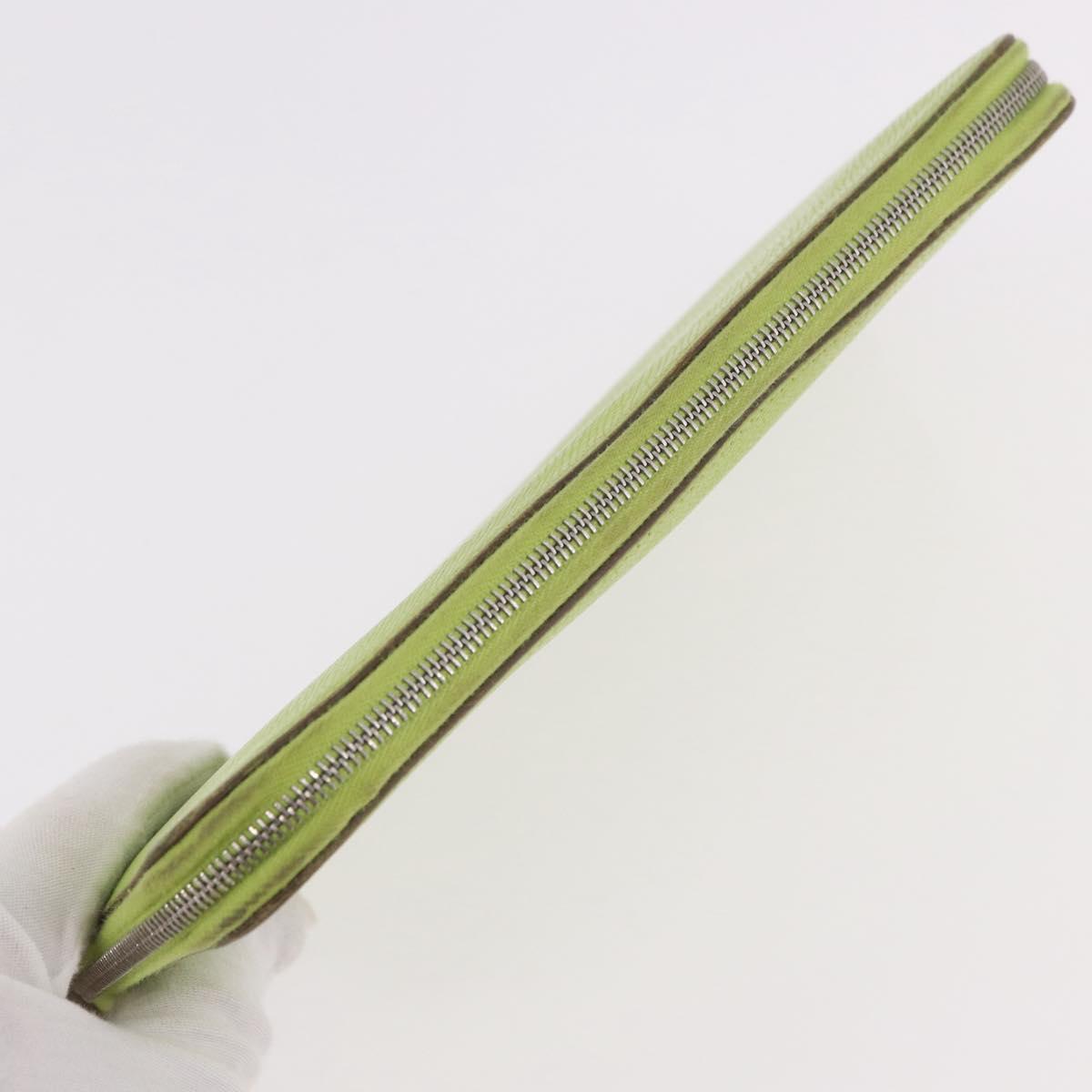 HERMES Azap Long Silk In Long Wallet Leather Green Silver Auth bs35717