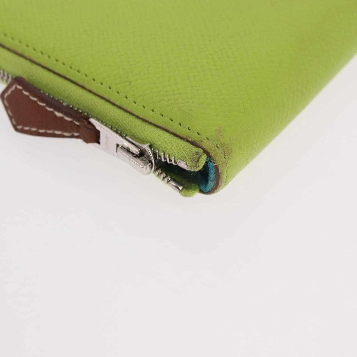HERMES Azap Long Silk In Long Wallet Leather Green Silver Auth bs35717