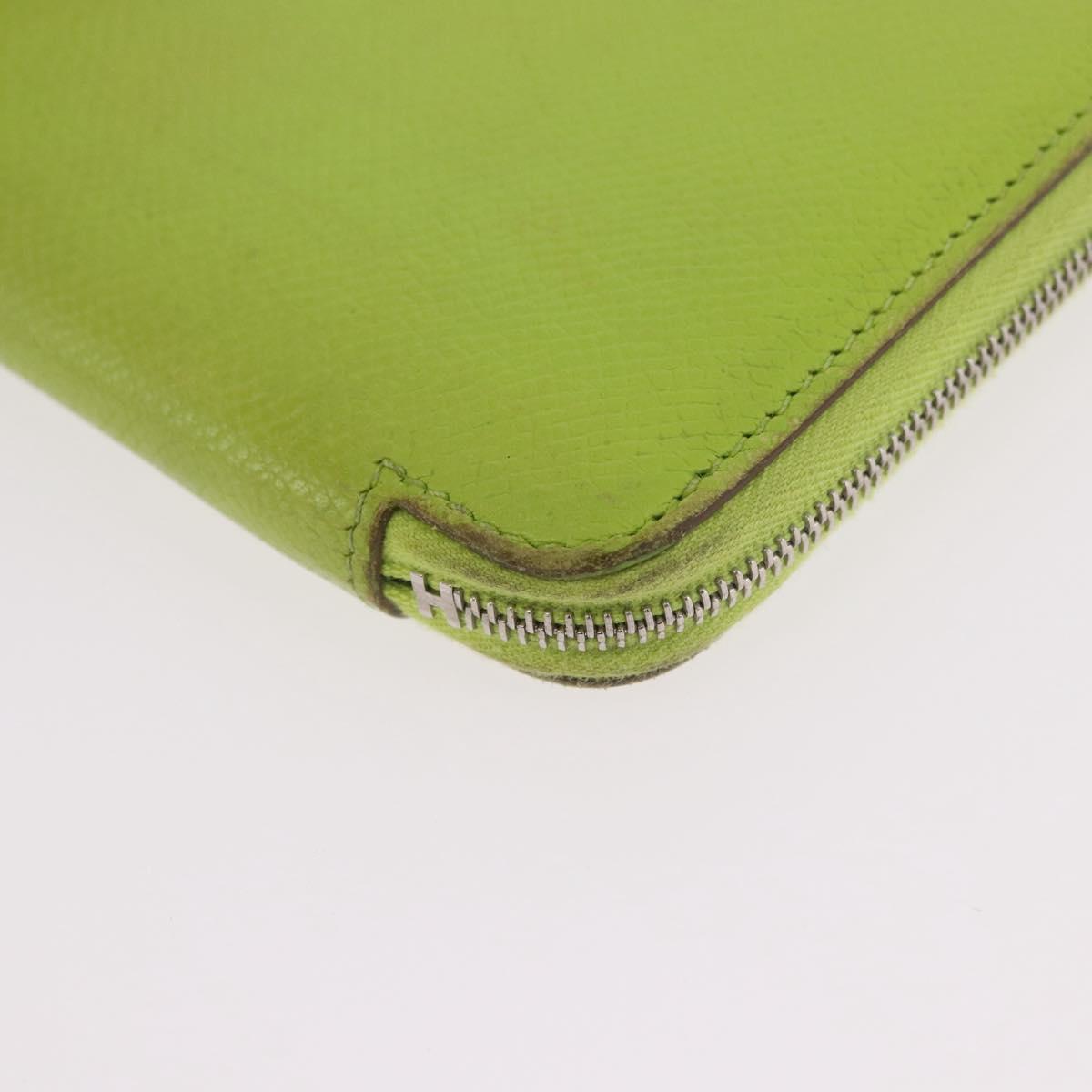 HERMES Azap Long Silk In Long Wallet Leather Green Silver Auth bs35717