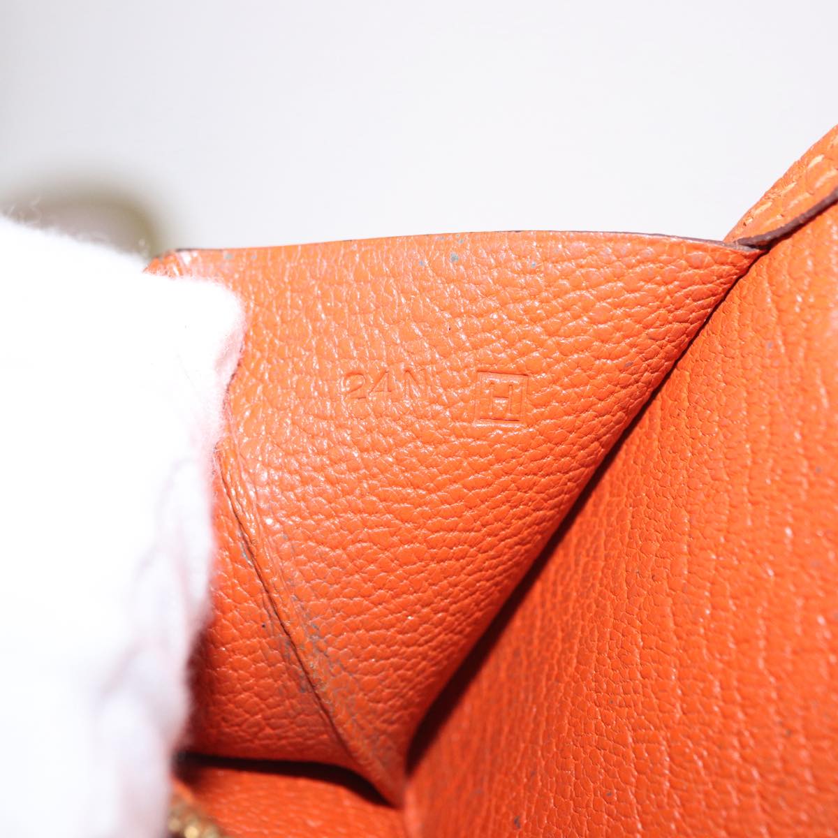 HERMES Bane Souffle Long Wallet Leather Orange Gold Auth bs35718