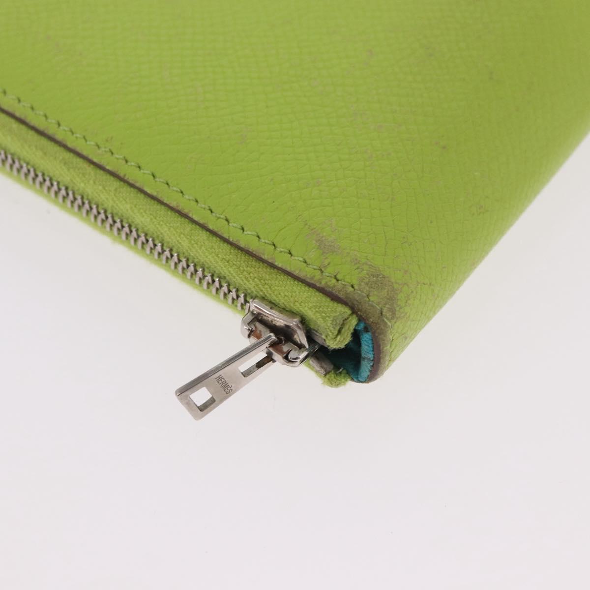 HERMES Azap Long Wallet Leather 2 Set Pink Green Auth bs35723