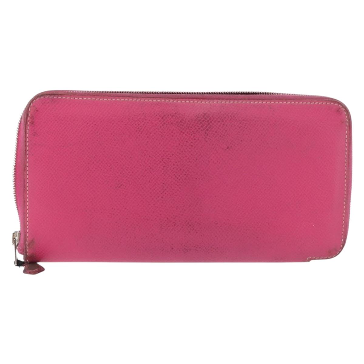 HERMES Azap Long Wallet Leather 2 Set Pink Green Auth bs35723