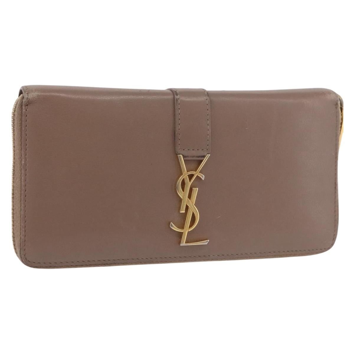 SAINT LAURENT Long Wallet Leather Brown Gold Auth bs35724