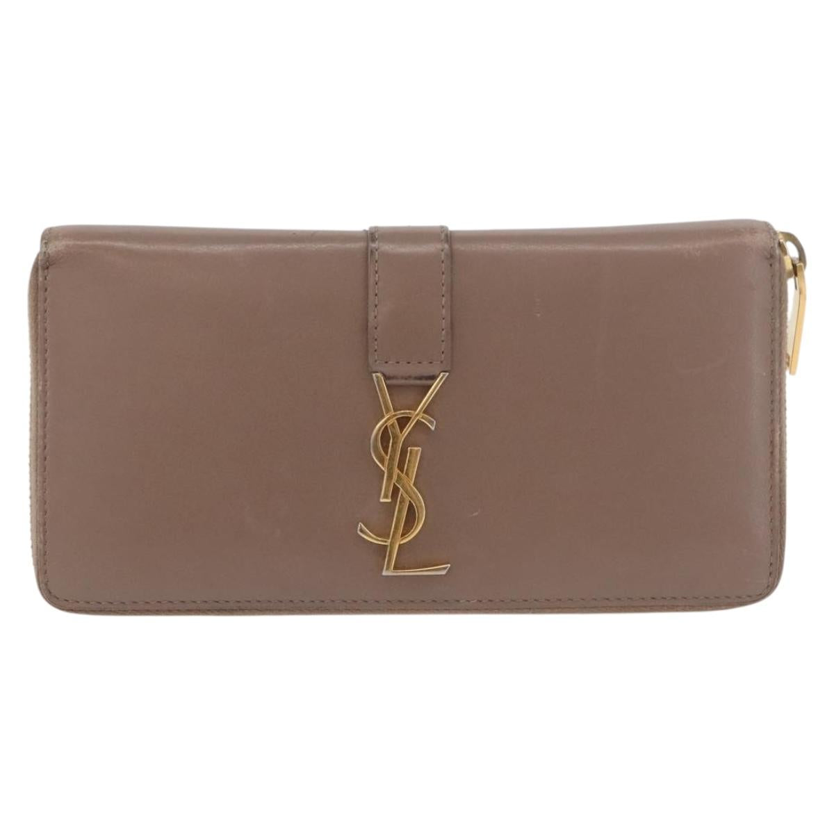 SAINT LAURENT Long Wallet Leather Brown Gold Auth bs35724