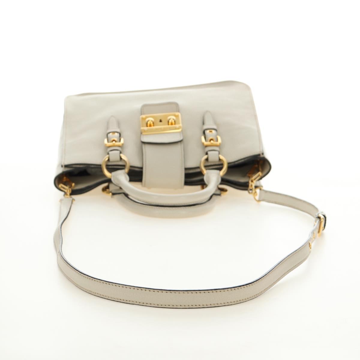 Miu Miu Hand Bag Leather 2way Beige Gold Auth bs35737V