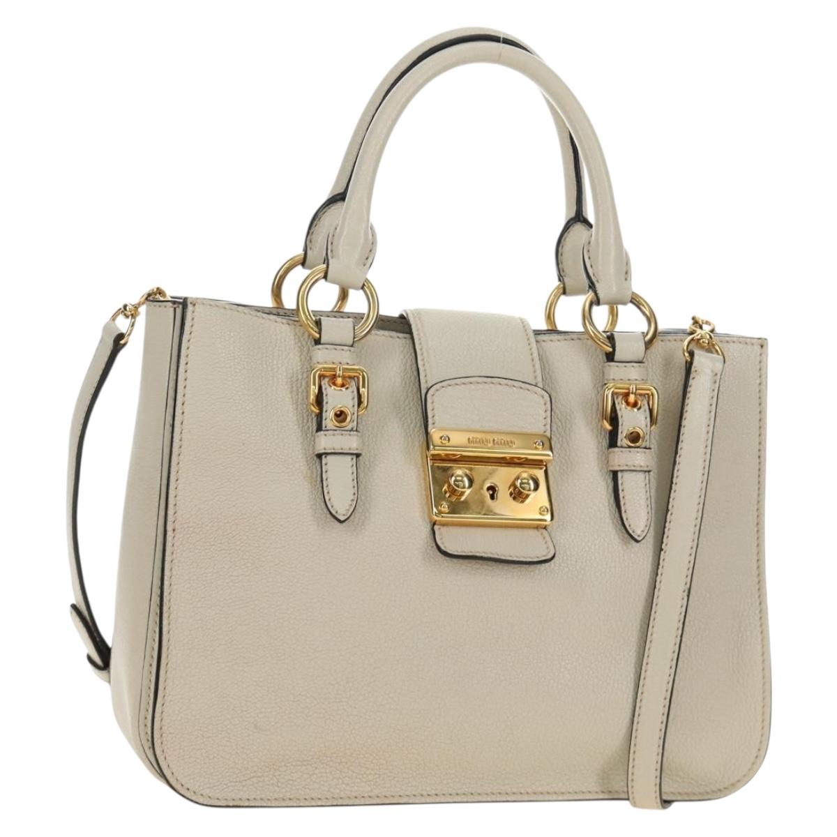 Miu Miu Hand Bag Leather 2way Beige Gold Auth bs35737V
