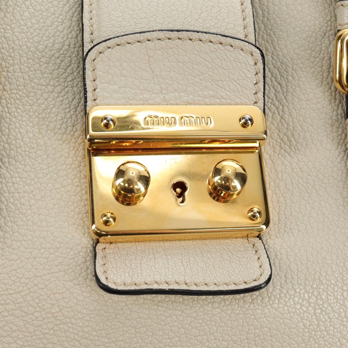 Miu Miu Hand Bag Leather 2way Beige Gold Auth bs35737V