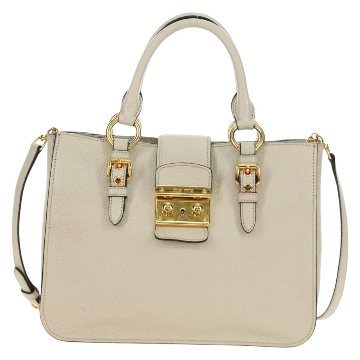Miu Miu Hand Bag Leather 2way Beige Gold Auth bs35737V