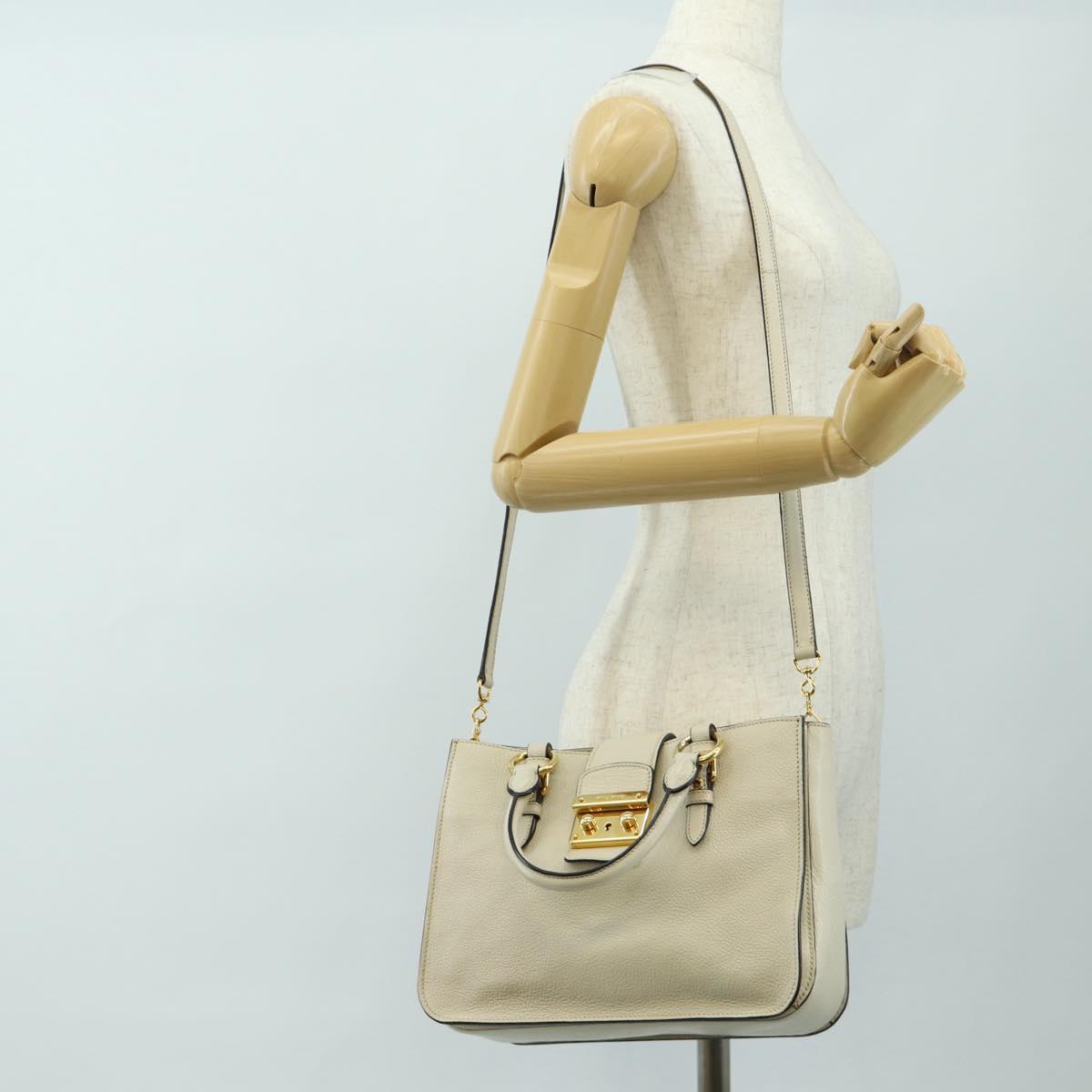 Miu Miu Hand Bag Leather 2way Beige Gold Auth bs35737V