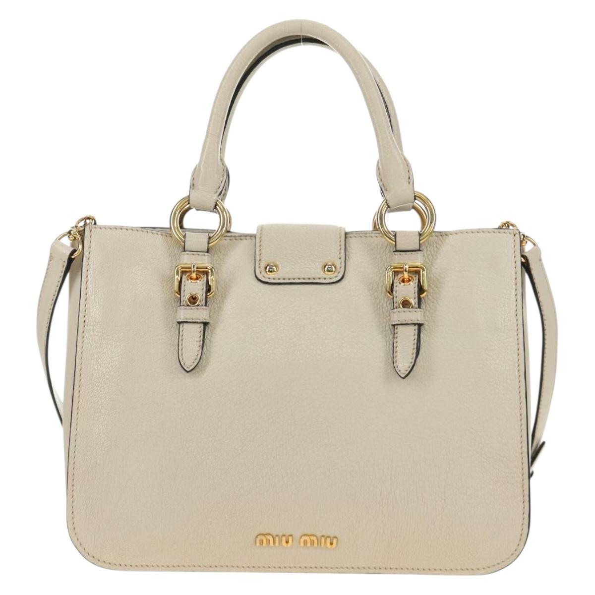 Miu Miu Hand Bag Leather 2way Beige Gold Auth bs35737V