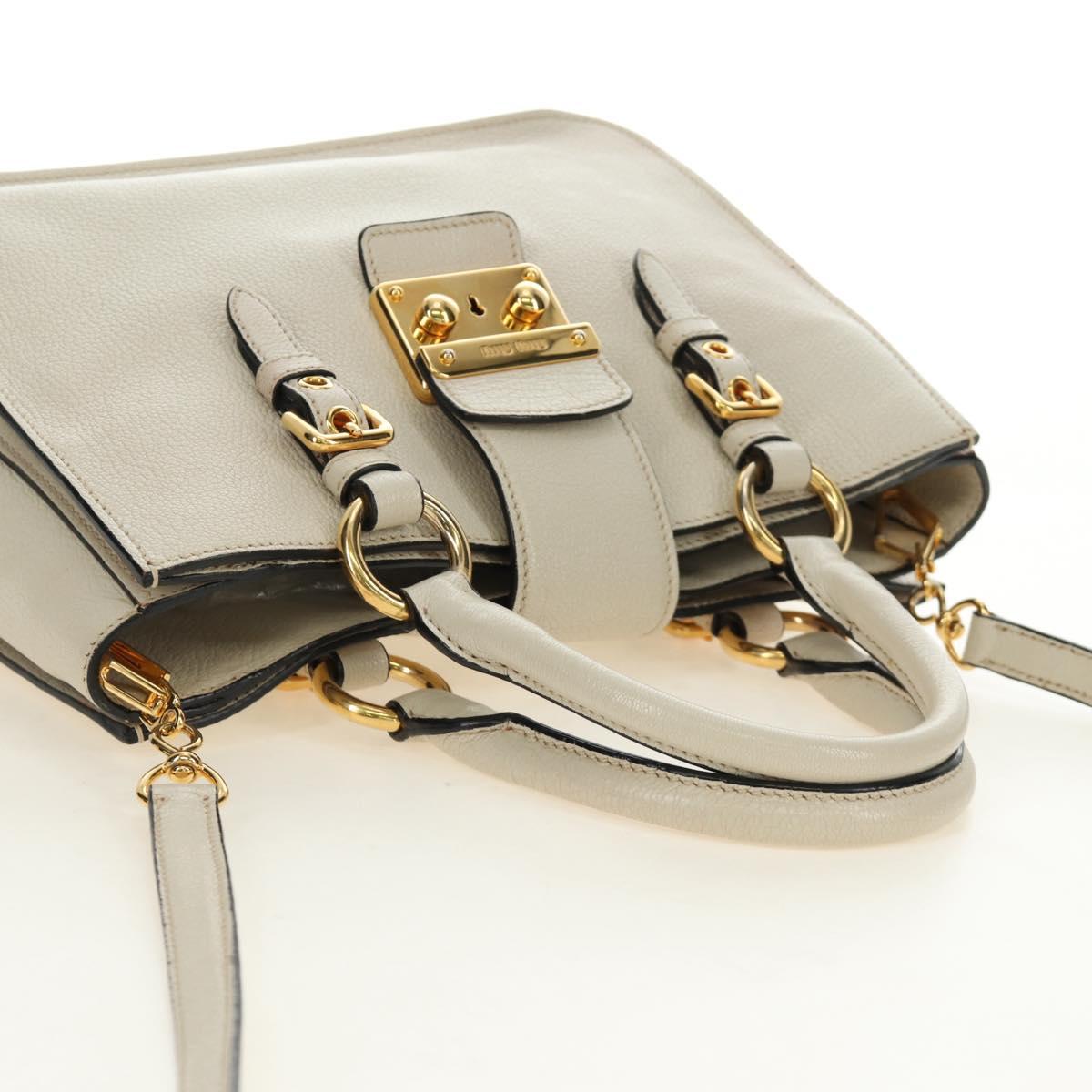 Miu Miu Hand Bag Leather 2way Beige Gold Auth bs35737V