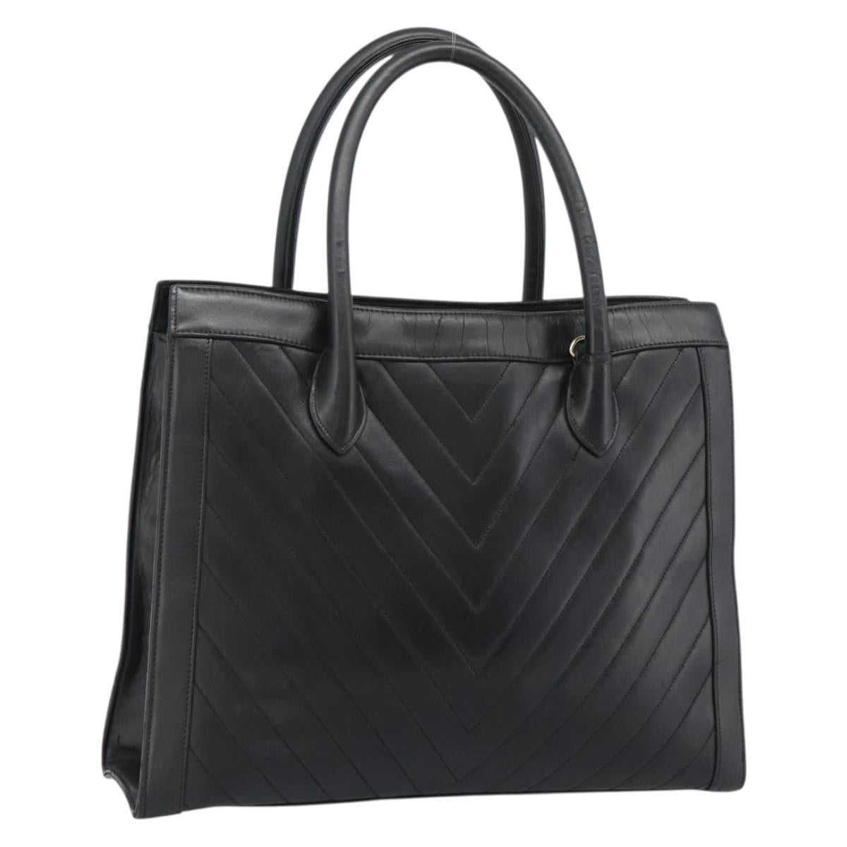 CHANEL Hand Bag Lamb Skin Black Gold CC Auth bs35740