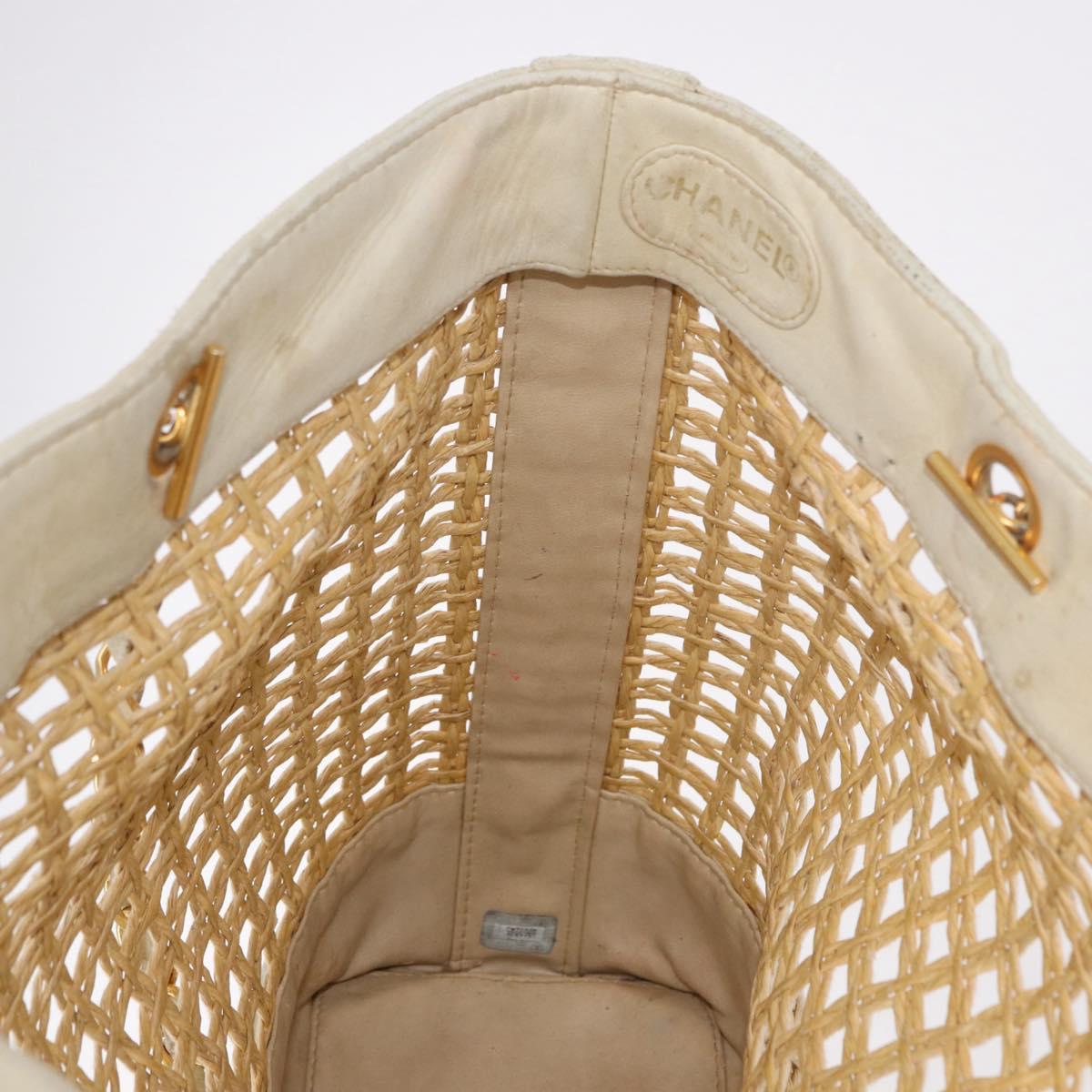 CHANEL Triple Coco Chain Tote Bag Raffia Beige Gold CC Auth bs35742A