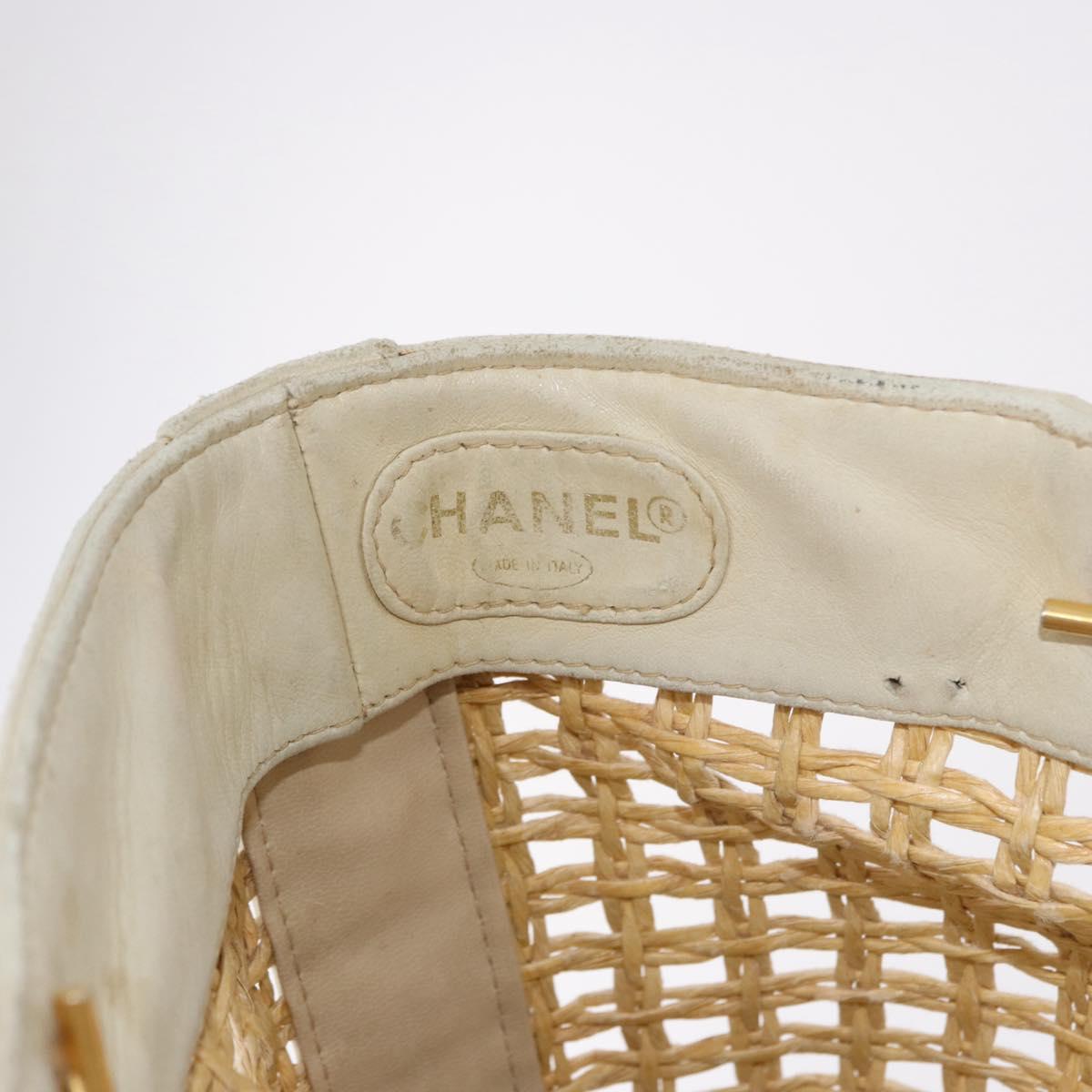 CHANEL Triple Coco Chain Tote Bag Raffia Beige Gold CC Auth bs35742A