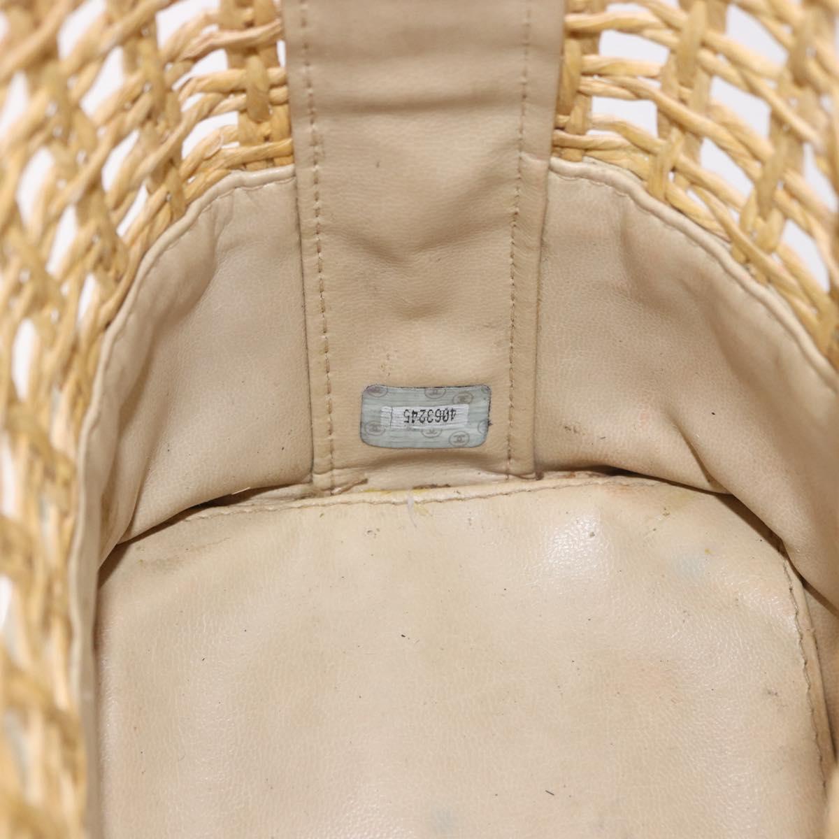 CHANEL Triple Coco Chain Tote Bag Raffia Beige Gold CC Auth bs35742A
