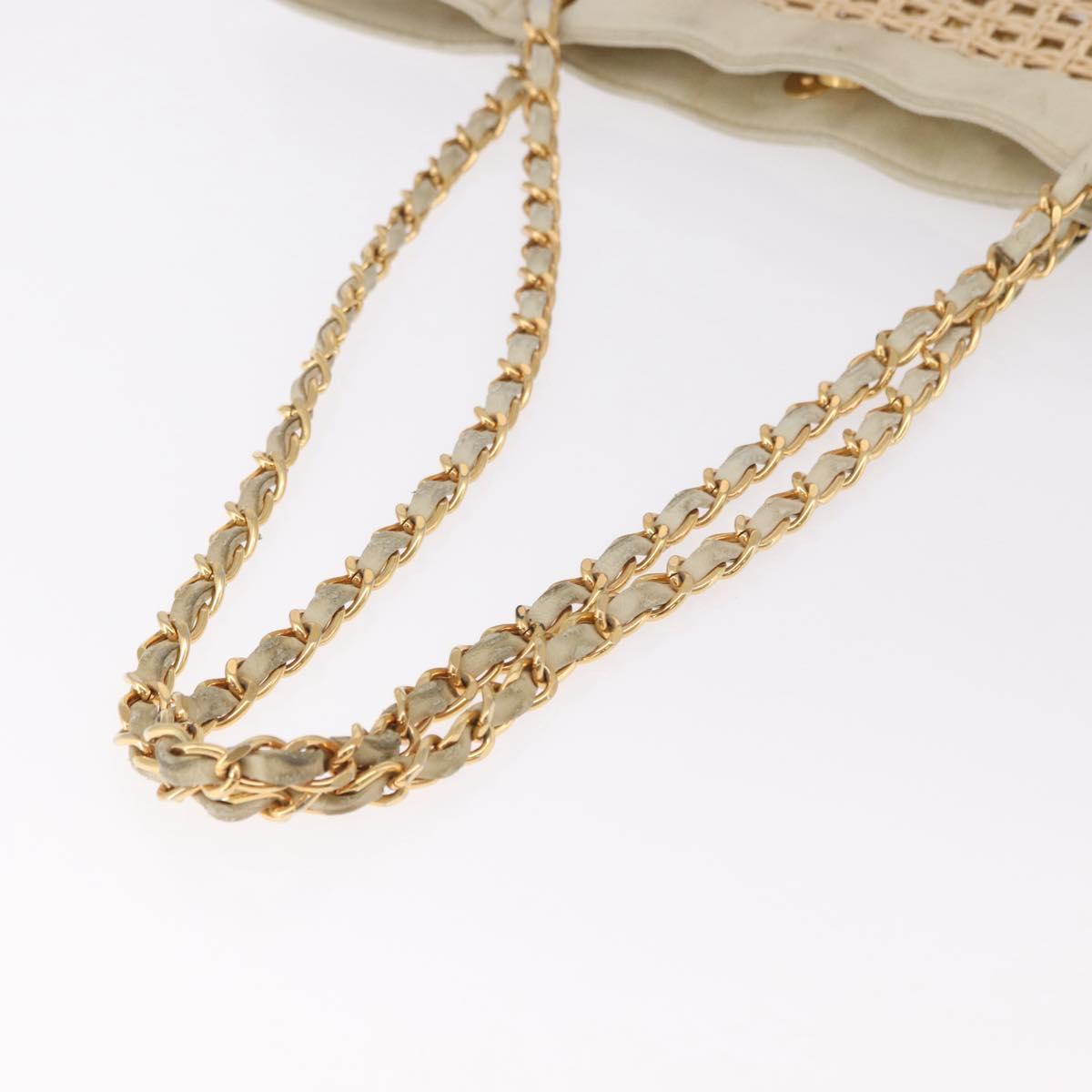 CHANEL Triple Coco Chain Tote Bag Raffia Beige Gold CC Auth bs35742A