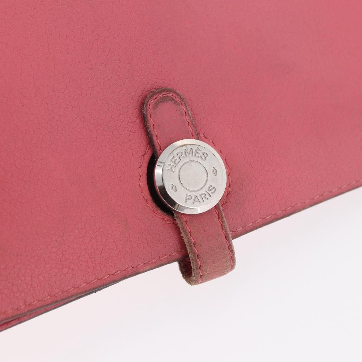 HERMES Dogon GM Long Wallet Leather Pink Silver Auth bs35743