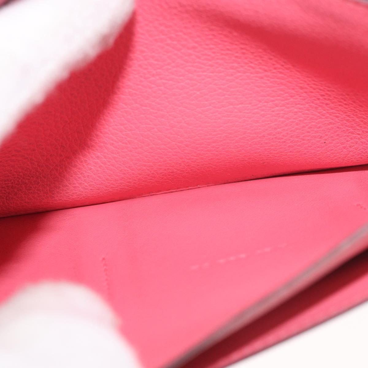 HERMES Dogon GM Long Wallet Leather Pink Silver Auth bs35743