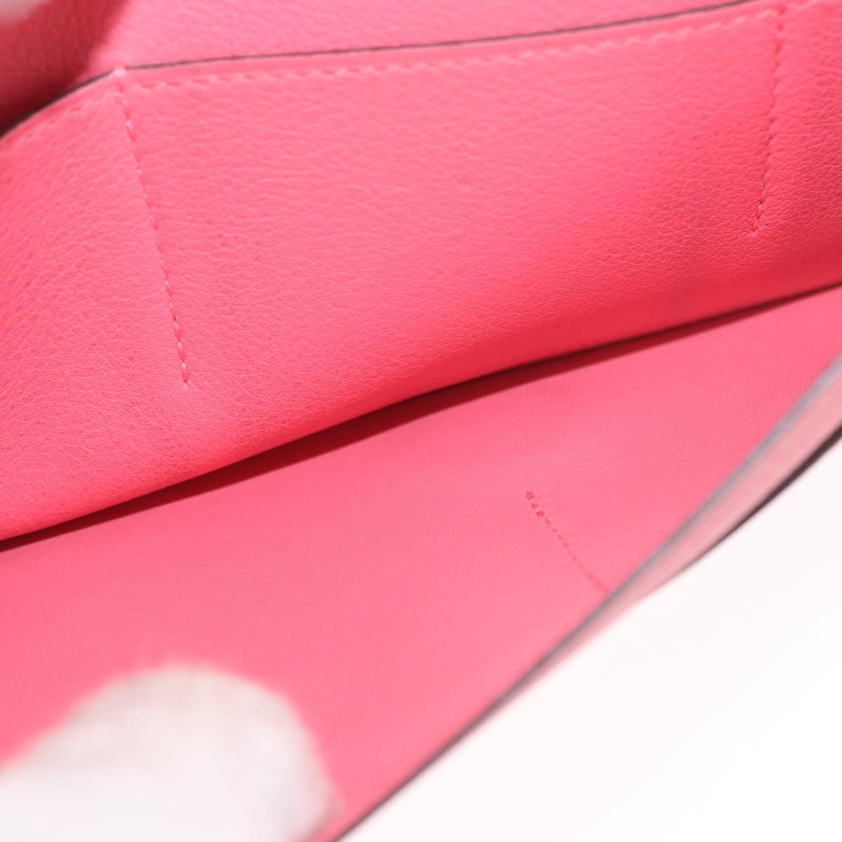 HERMES Dogon GM Long Wallet Leather Pink Silver Auth bs35743
