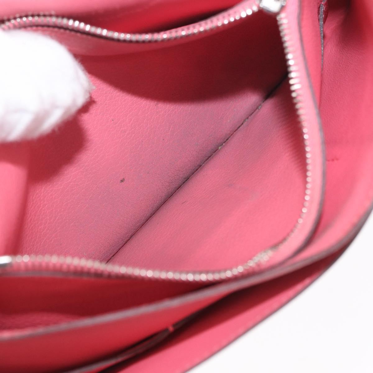 HERMES Dogon GM Long Wallet Leather Pink Silver Auth bs35743