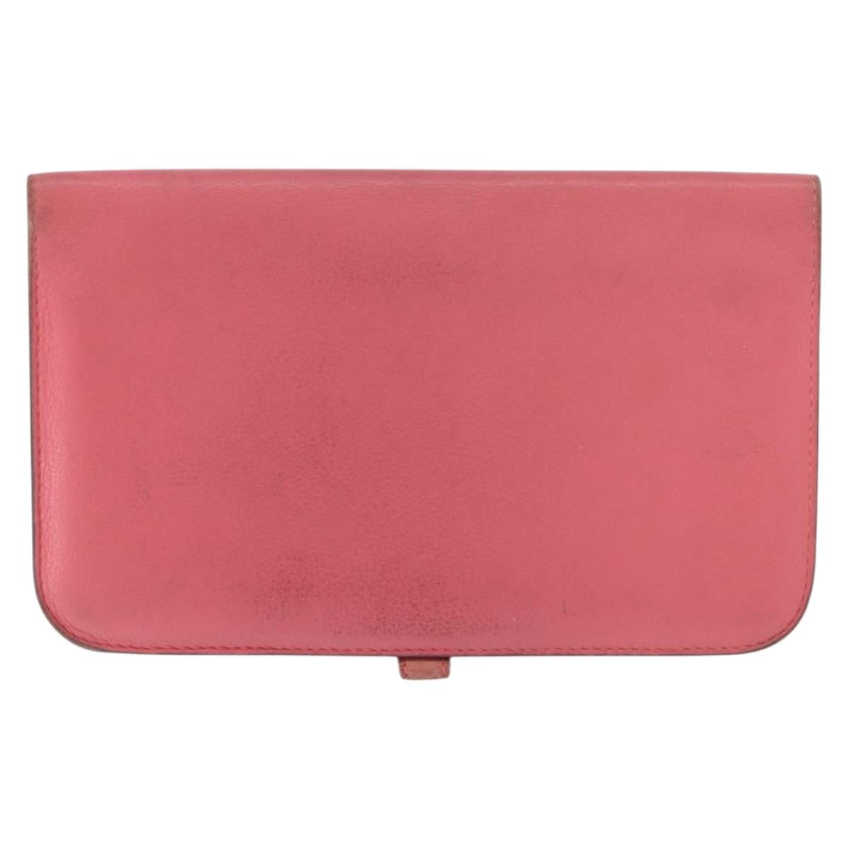 HERMES Dogon GM Long Wallet Leather Pink Silver Auth bs35743