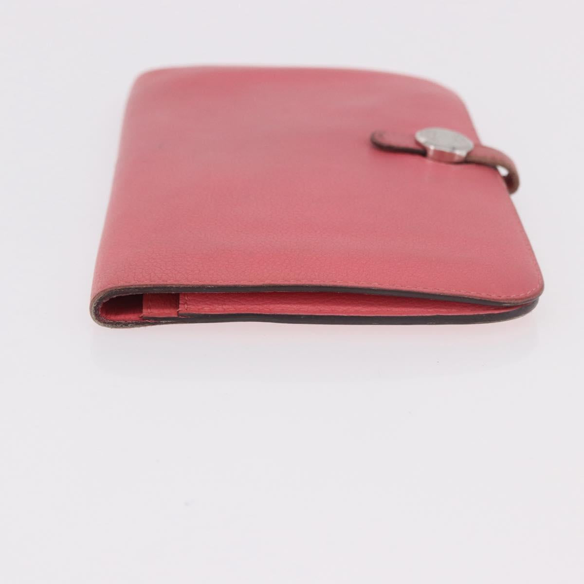 HERMES Dogon GM Long Wallet Leather Pink Silver Auth bs35743