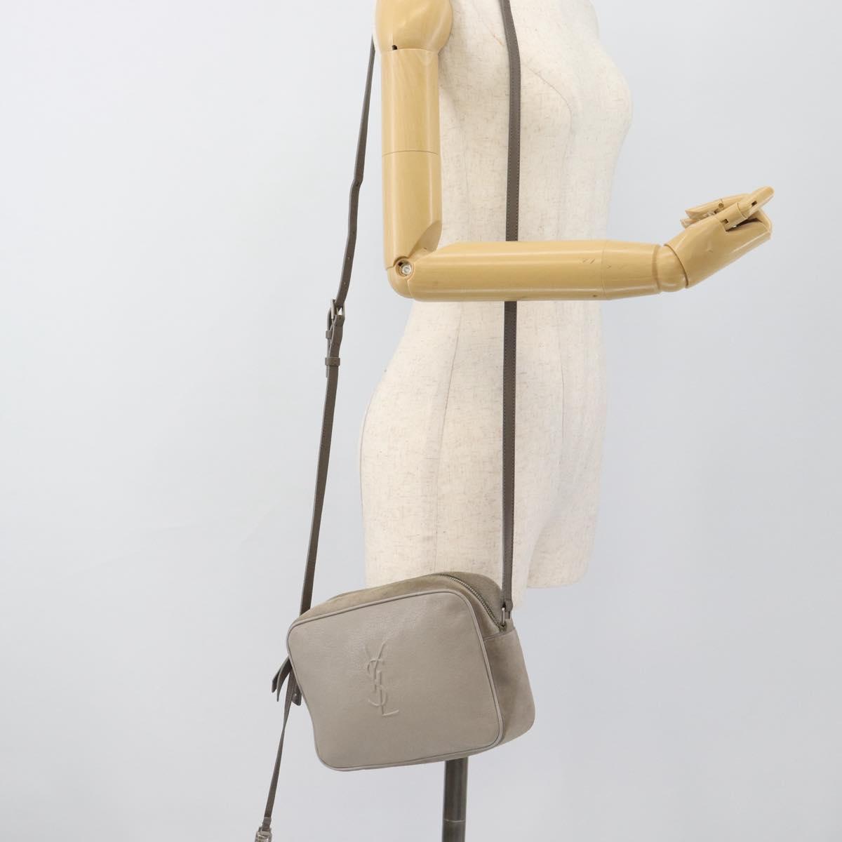 SAINT LAURENT Shoulder Bag Suede Gray Silver 520533 Auth bs35745V