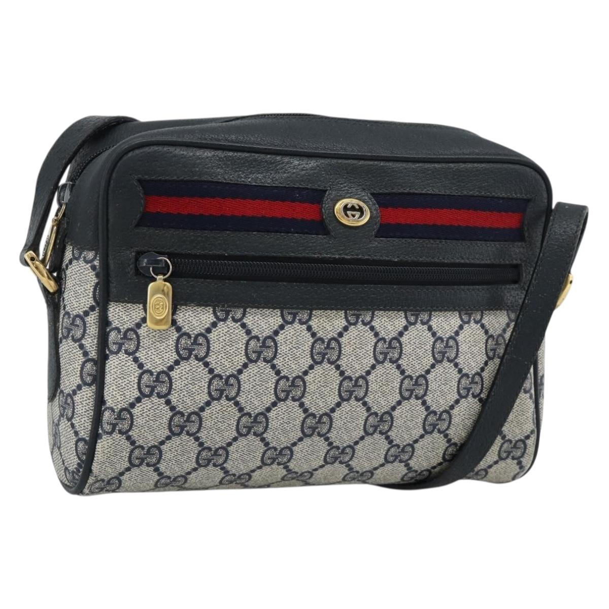 GUCCI GG Supreme Shoulder Bag PVC Navy Gold Auth bs35749
