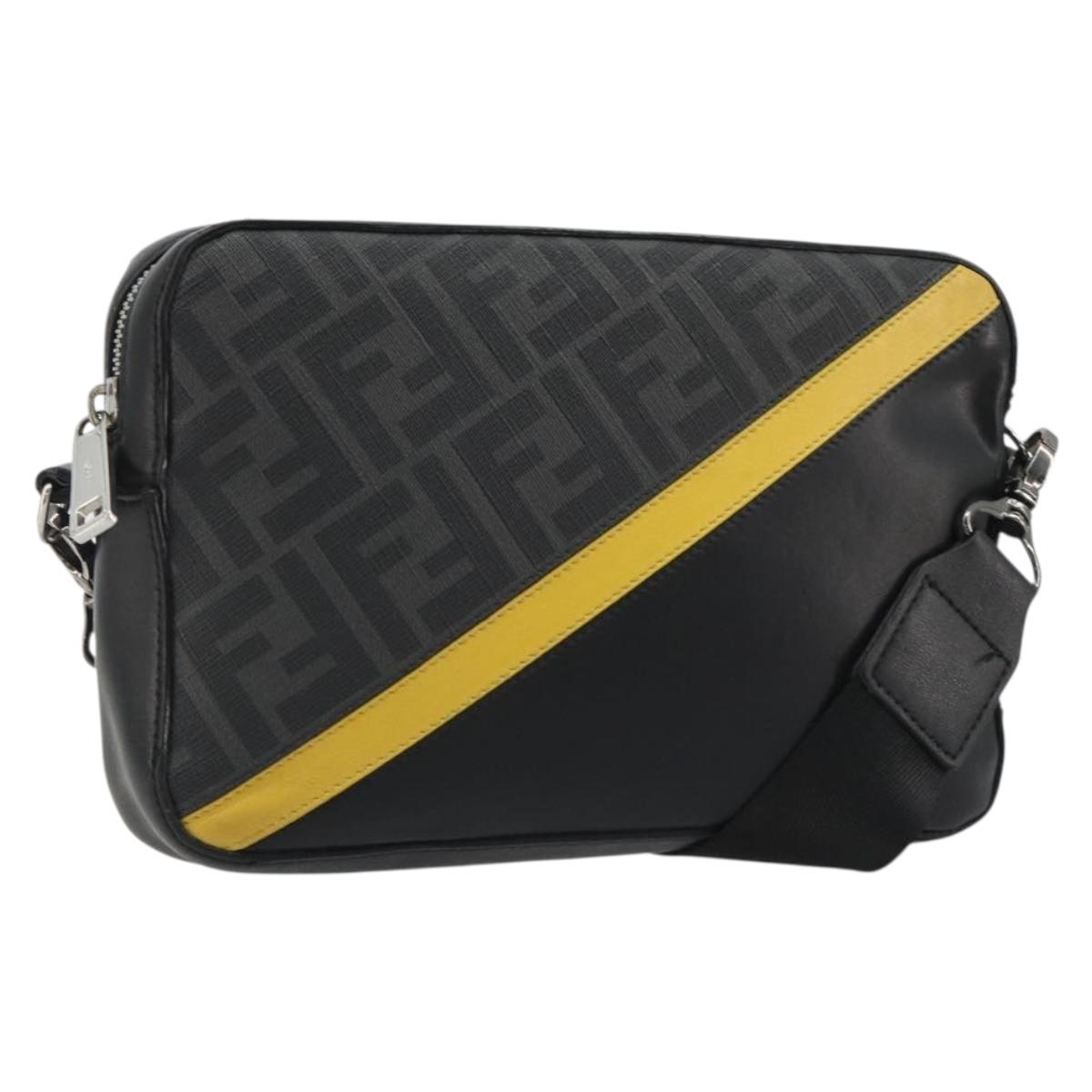 FENDI Zucca Shoulder Bag PVC Leather Black Silver 7M0286 Auth bs35750