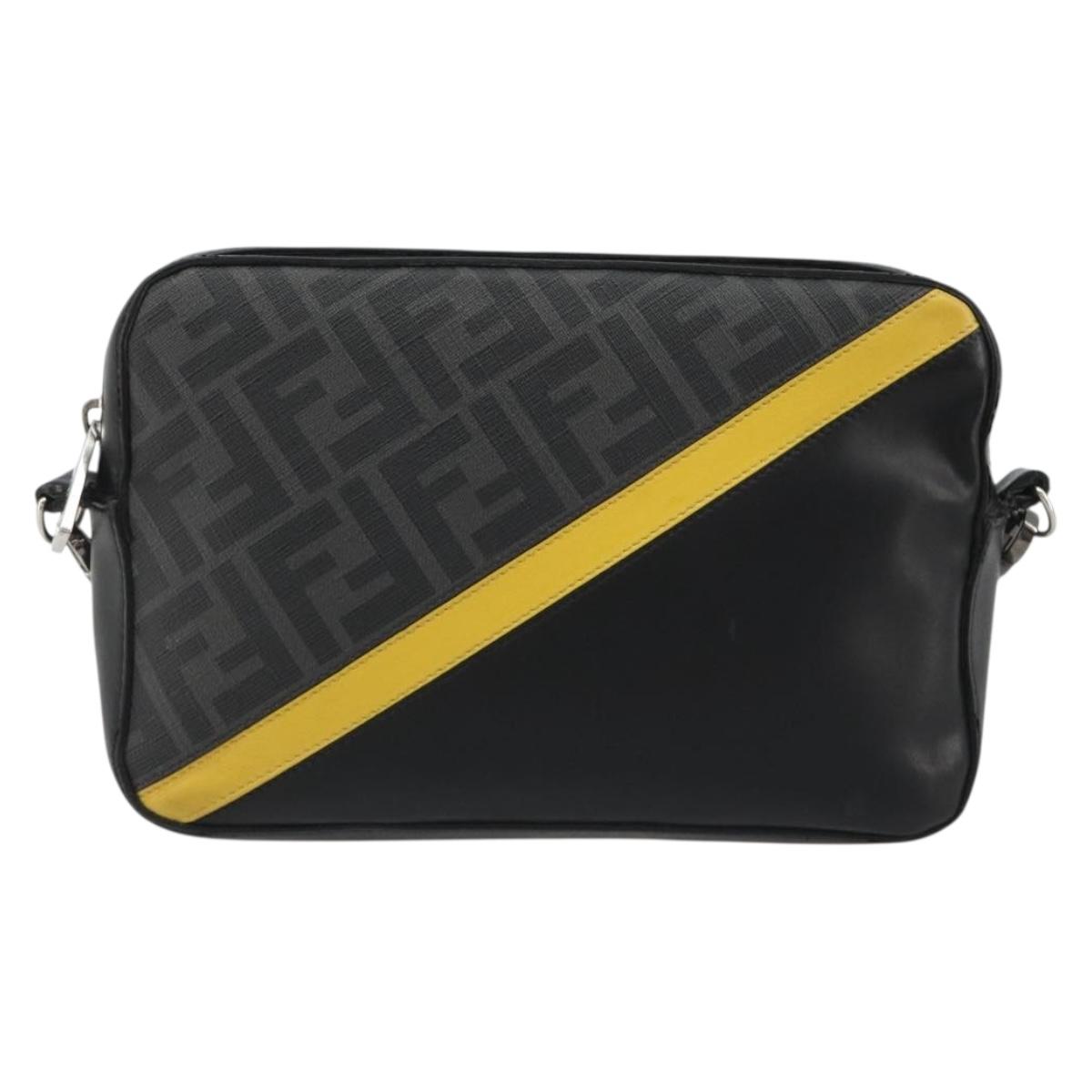 FENDI Zucca Shoulder Bag PVC Leather Black Silver 7M0286 Auth bs35750