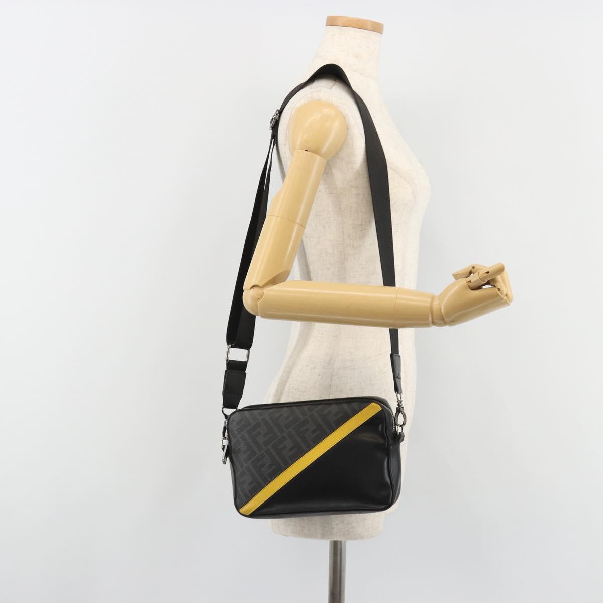 FENDI Zucca Shoulder Bag PVC Leather Black Silver 7M0286 Auth bs35750