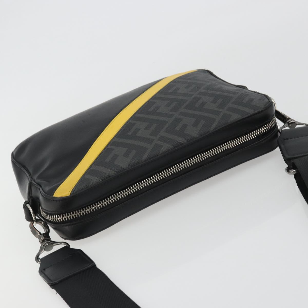 FENDI Zucca Shoulder Bag PVC Leather Black Silver 7M0286 Auth bs35750